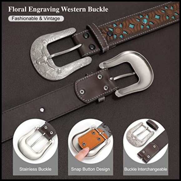 Genuine Leather Belt Vintage Western Engraved Tooled Cowboy Cowgirl